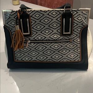 Black and Creamy White DoTerra Geometric Patterned Women's Bag